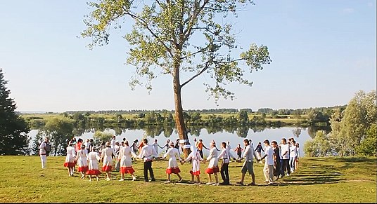 Chuvash ritual round dance around the sacred tree Kеrеmеt
