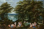 Thumbnail for File:Denis van Alsloot - Forest Landscape with Diana discovering Callisto's Pregnancy, and a View of the Abbey of Groenendael.jpg