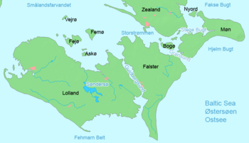 Le isole Sydhavsøerne, tra cui Lolland, Falster e Møn.