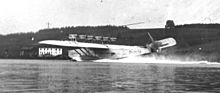 Do X avec son empennage endommagé lors de son posé sur le lac de barrage de la centrale hydroélectrique de Kachlet, le 9 mai 1933