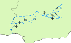Притоки реки Гвадиана (под цифрой 9 — река Ардила)