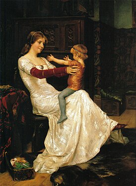'Dronning Blanka og sønnen Håkon, senere Håkon 6. af Norge, 1877
