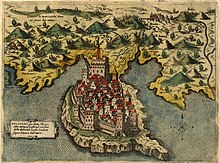 Map of Ulgun (named Dulcigno in the Italian-made map) in 1573 by Simon Pinargenti Dulcingo Pinargenti 1573.jpg
