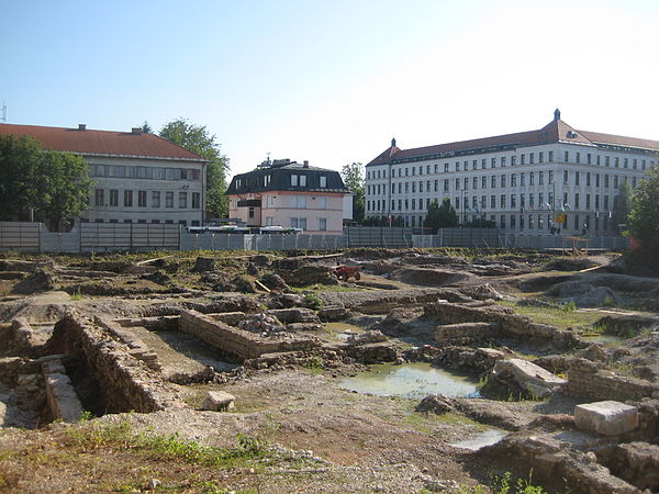 Excavations at the building site of the planned new National and University Library of Slovenia. One of the discoveries was the ancient Roman public b