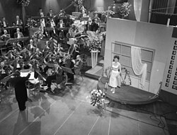 The stage and orchestra at the Eurovision Song Contest 1958