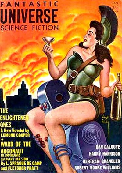 A de Camp-Pratt "Gavagan's Bar" story was cover-featured on the January 1959 issue of Fantastic Universe