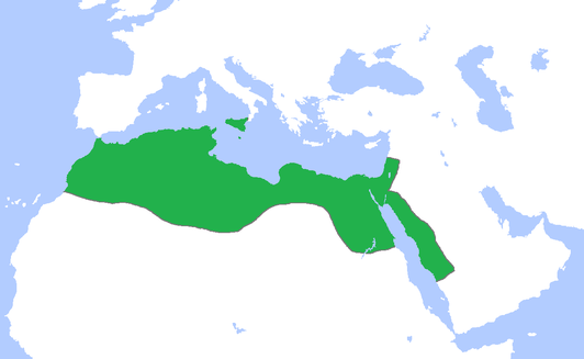 Het Kalifaat van de Fatimiden toen het zijn grootste omvang had.