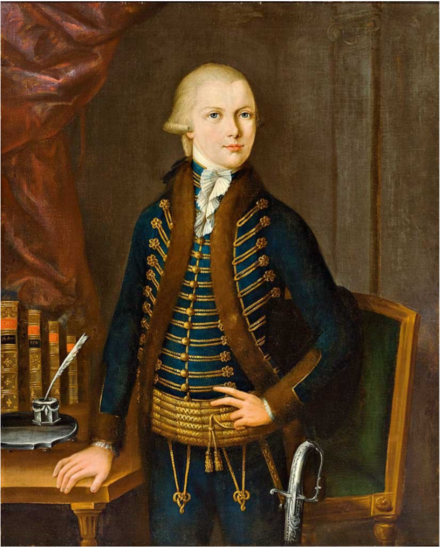 Portrait of Ferdinand IV, Count of Limburg-Stirum, in uniform, at the age of 11. Ferdinand IV of Limburg Stirum.png