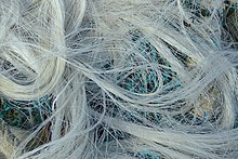 A tangle of monofilament fishing line. The most common colorless variety can be seen. Filet de peche DSC00632.JPG