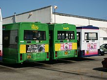 Rear of three First Eastern National Lynxes in March 2003 First Eastern National buses 1428 (F428 MJN), 1407 (F407 LTW) & 1426 (F426 MJN), 30 March 2003.jpg