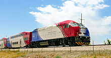 The FrontRunner commuter rail system serves Utah's Wasatch Front. Front Runner (1141456610).jpg