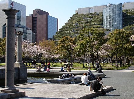 View of ACROS Fukuoka designed by architect Emilio Ambasz.