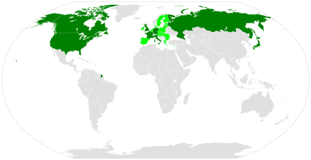 Map of G8 member nations and the European Union.