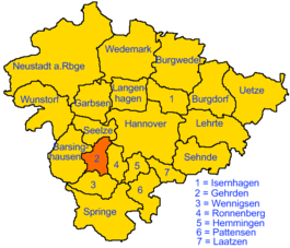 Gehrdens beliggenhed i Region Hannover