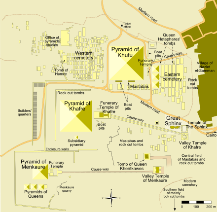Map of the Giza Plateau, showing the mastabas constructed within the complex