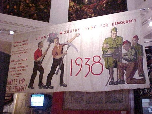 Spanish Workers Dying for Democracy banner exhibited in the People's Palace.