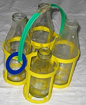 Returning reusable glass milk bottles, used for home delivery service in the UK Glass milk bottles.jpg