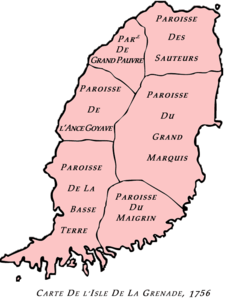 Map of the parishes of Grenada in 1756 Grenada parishes 1756.png