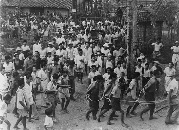 Group of handcuffed men being detained by the TNI, Madiun, September 1948