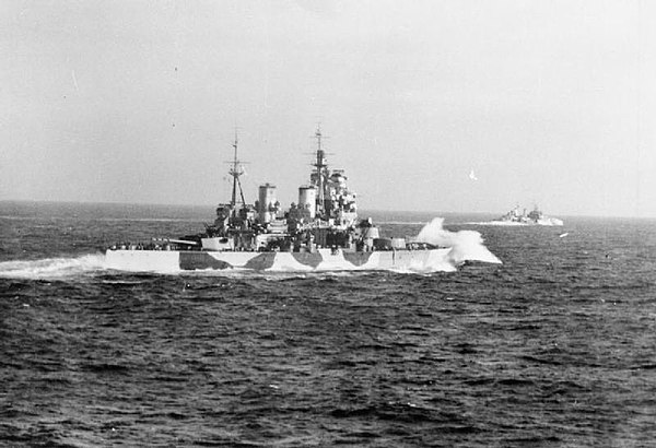 HMS Anson and HMS Belfast underway