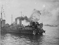 Marne being towed into Gibraltar.