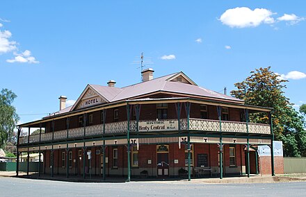The Henty Central Hotel in the New South Wales town of Henty provides bed and breakfast accommodation. Many country towns have similar hotels.