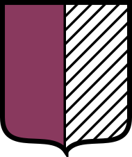 The French call the color on this shield pourpre (purple). French and German purple contains more red and less blue than American or British purple.