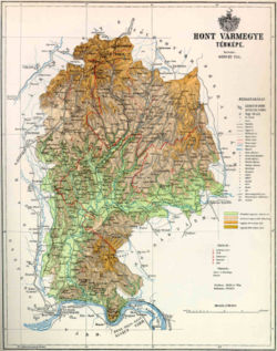 Hont vármegye domborzati térképe