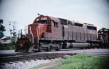 IC #6014 in its Illinois Central Gulf livery. Illinois Central 6014 (SD40A) & 6044 (SD40-2) (10565824063).jpg