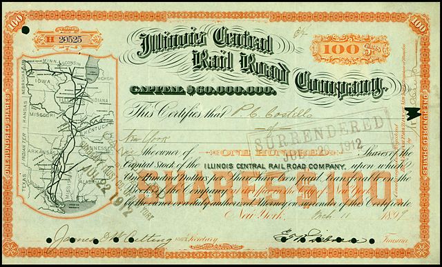 Illinois Central Rail Road share, issued 1899