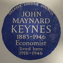 Blue plaque, 46 Gordon Square John Maynard Keynes 46 Gordon Square blue plaque.jpg