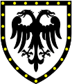 Arms of Killigrew (modern): Argent, an eagle displayed with two heads sable a bordure of the second bezantée