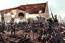 The storming of La Haye Sainte, by Richard Knötel (Source: Wikimedia)