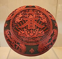 Box with the character for "Spring" (Chun 
), Qianlong period, Qing dynasty. Nanjing Museum Lacquered box with character for luck, Qianlong Period.JPG