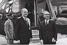 Secretary of State Dean Rusk and Israeli Prime Minister Levi Eshkol Levi Eshkol and Dean Rusk departing 1964.jpg