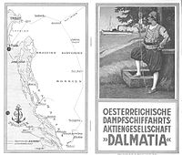 Prikaz linija austrijskog brodarskog društva "Dalmacija" 1900. Društvo je promoviralo i dalmatinski turizam.