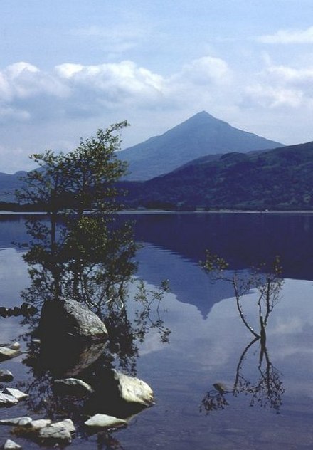 The symmetrical ridge of Schiehallion viewed across Loch Rannoch