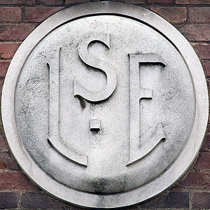 Stonework featuring the initials of LSE