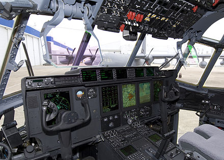 A cockpit view of the MC-130J