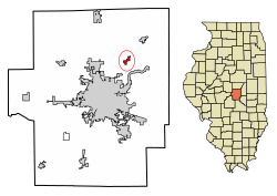 Location of Oreana in Macon County, Illinois.