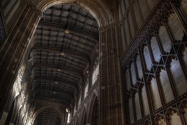 The nave roof supported by angel minstrels viewed from the west door