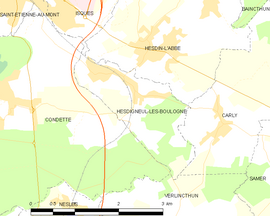 Mapa obce Hesdigneul-lès-Boulogne