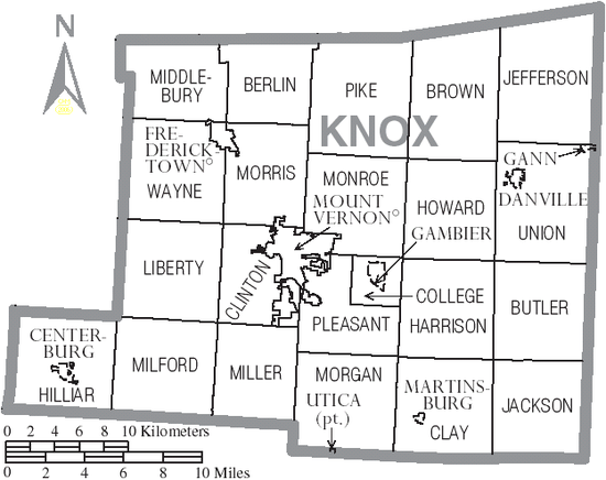 Map of Knox County, Ohio with Municipal and Township Labels