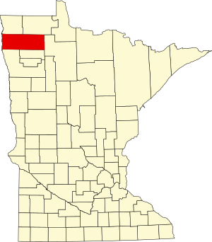 Карта на Минесота, подчертаваща окръг Маршал