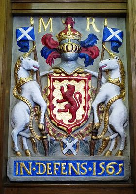 The royal arms of Mary, Queen of Scots incorporated into the Tolbooth in Leith (1565) and now in South Leith Parish Church Mary, Queen of Scots arms, South Leith Parish Church.JPG
