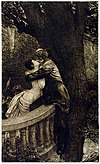 Kiss in the Park, from the series A Love, Opus X, no. 4 (1887), etching and engraving, 45.4 x 27.4 cm.