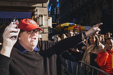Moore at the anti-Trump rally in New York City, November 12, 2016, which was allegedly organized by a Russian group[113]