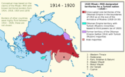 1. Landgrenzen van Turkije volgens de Misak-ı Millî plannen 2. Huidige landsgrenzen van Turkije.