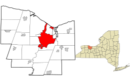 Localização no condado de Monroe e no estado de Nova York.
