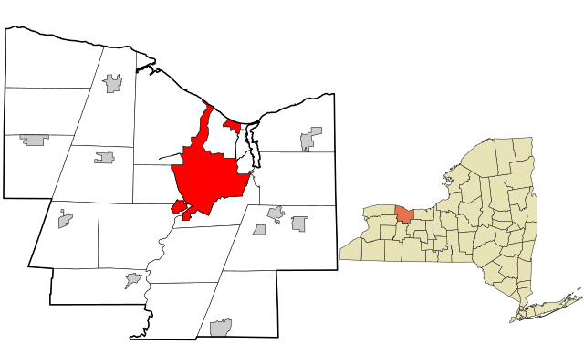 ニューヨーク州におけるロチェスターの位置の位置図